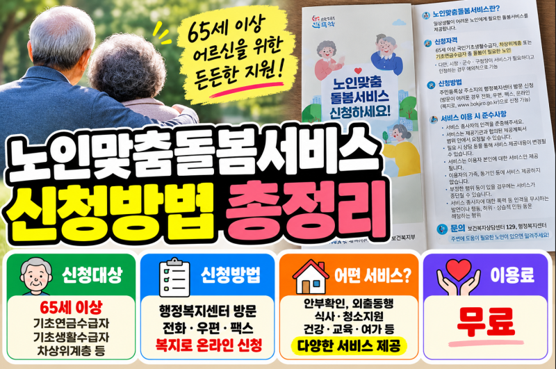 노인맞춤돌봄서비스 신청자격은? 65세 이상 대상·서비스 내용·신청방법 총정리