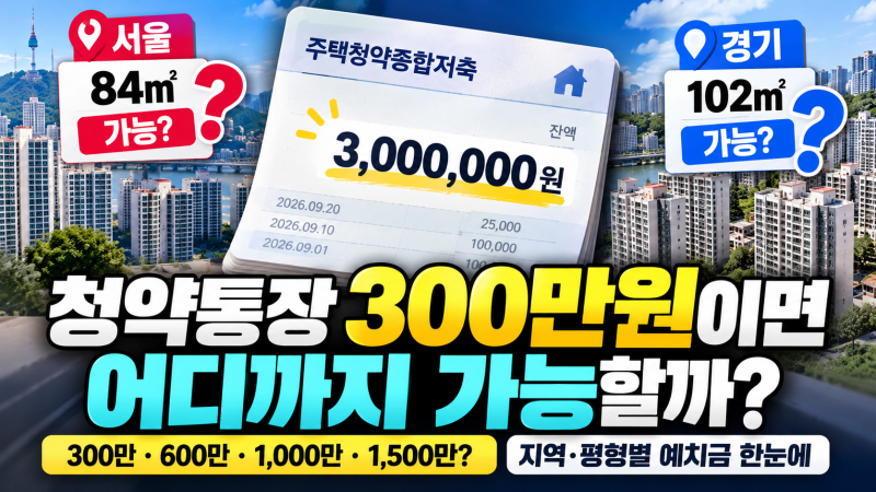 청약통장 300만원이면 될까? 지역·평형별 예치금 한눈에