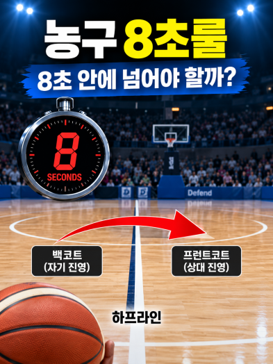 농구 8초룰, 8초 안에 하프라인 못 넘으면 바로 턴오버? 시간 다시 주는 경우도 있습니다ㅤ