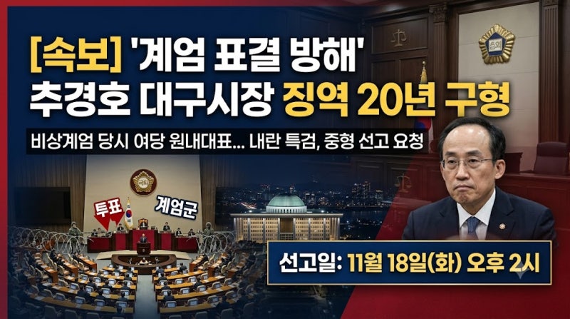 [계엄 표결 방해] 추경호 대구시장 징역 20년 구형…핵심 쟁점과 향후 파장 총정리