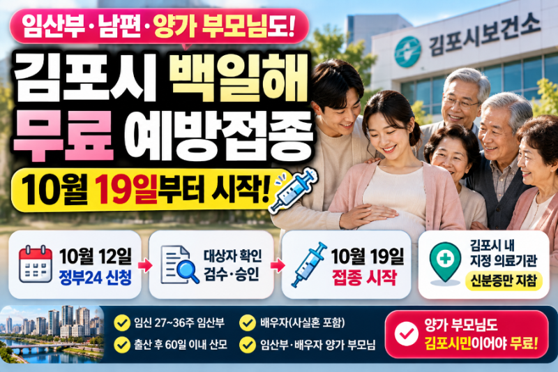 백일해 예방접종 남편·할머니·할아버지도 무료｜김포시 10월 19일부터 지원, 대상·신청방법....
