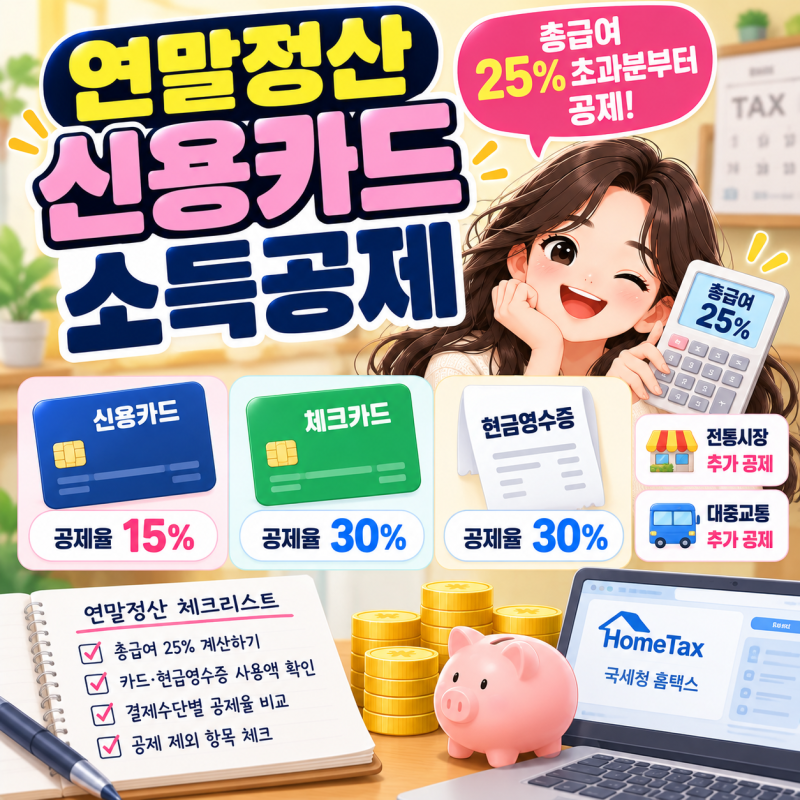 연말정산 신용카드 소득공제｜총급여 25%·체크카드·현금영수증 계산 원리