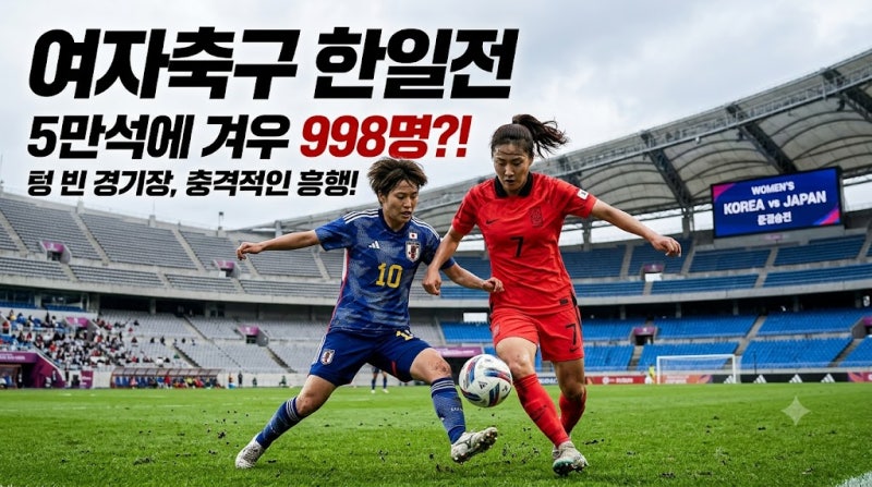 5만석 관중석에 단 998명… '한일전' 무색했던 텅 빈 경기장