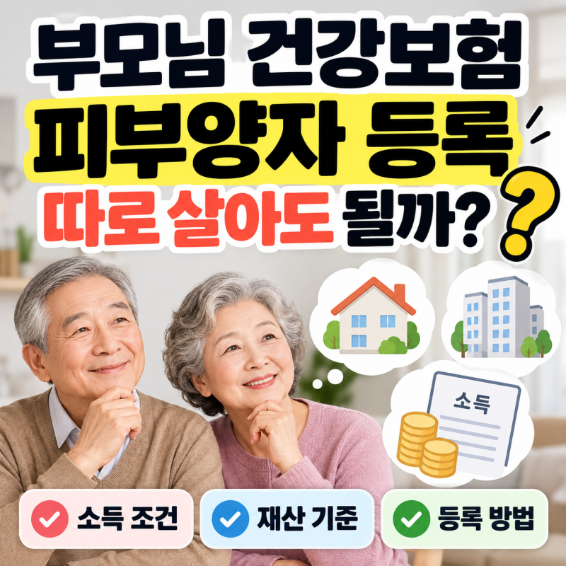 부모님 건강보험 피부양자 등록, 따로 살아도 될까? 소득·재산 조건 정리