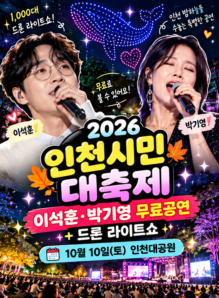 2026 인천시민 대축제｜10월 10일 이석훈·박기영 무료공연·드론쇼 일정 총정리