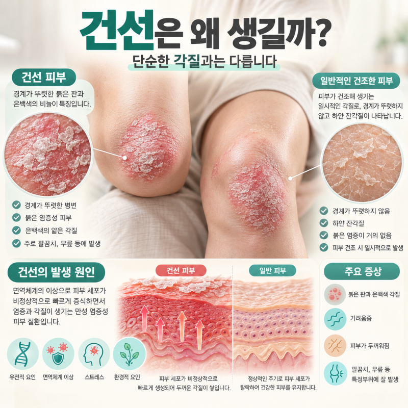 건선은 왜 생길까? 부위별 증상부터 원인·치료·관리법까지