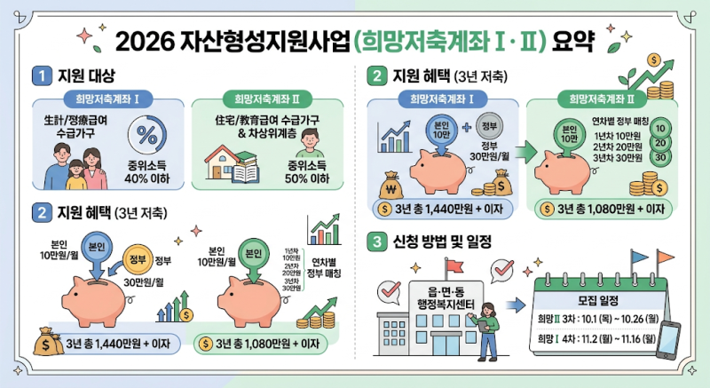 자산형성지원사업 희망저축계좌 2026｜3년 1,440만원·신청방법