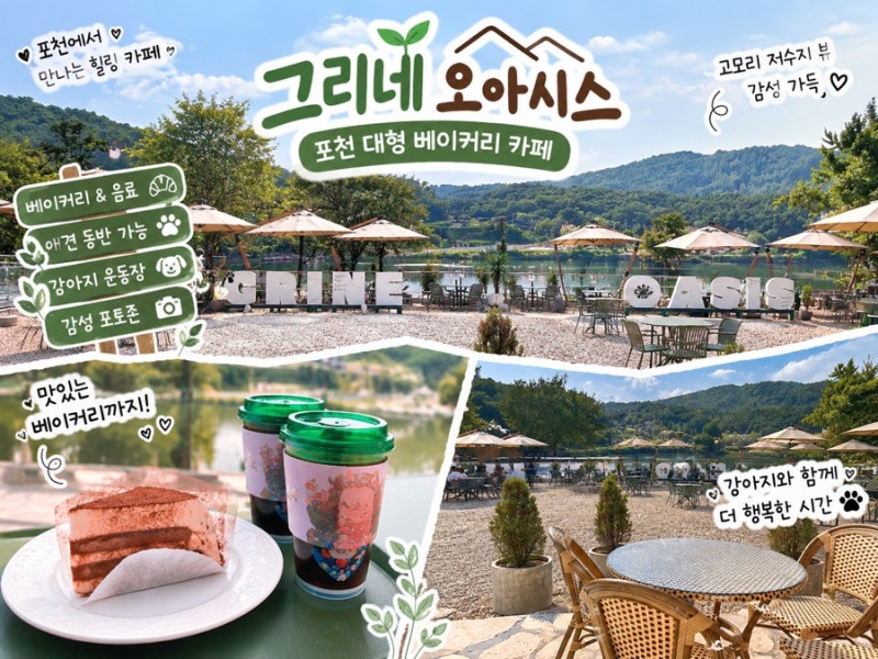 포천 카페 그리네 오아시스 | 포천 대형 베이커리 카페 고모리 저수지뷰 카페 애견동반카페