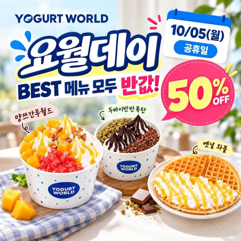 [10월 요월데이] 요거트월드 50% 할인 메뉴 및 가격, 매장, 이벤트 참여 방법 총정리