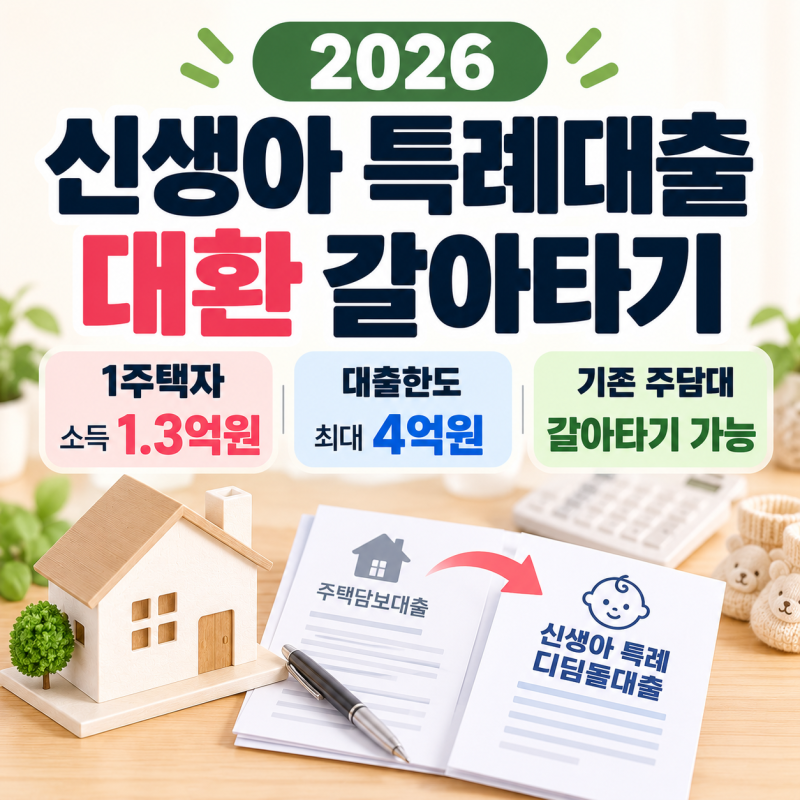 신생아 특례 디딤돌대출 대환｜1주택자 소득 1.3억·기존 주담대 갈아타기