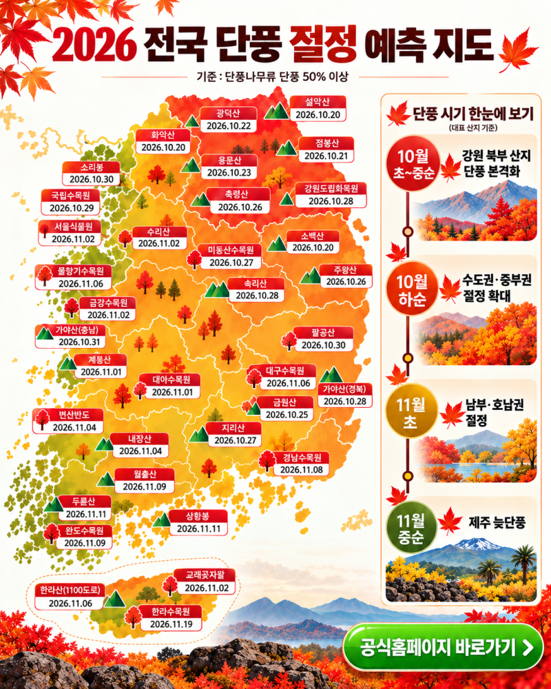 2026 전국 단풍지도｜설악산·화담숲·남이섬·내장산·오대산·지리산·불국사·한라산 단풍 ....