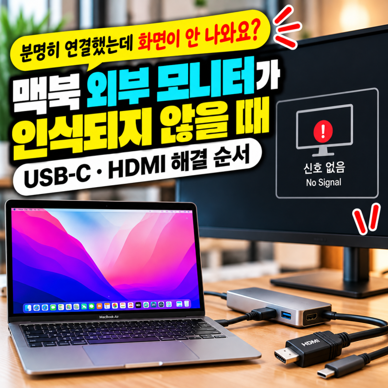 맥북 외부 모니터가 인식되지 않을 때｜USB-C·HDMI 해결 순서