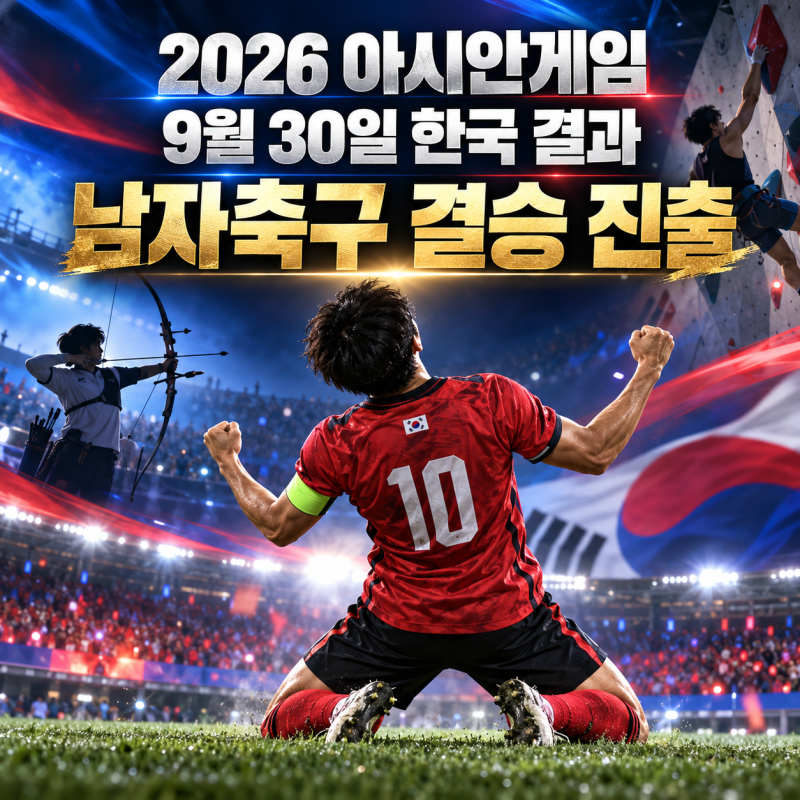 2026 아시안게임 한국 순위 9월 30일 결과｜남자축구 결승 진출·이도현 은메달
