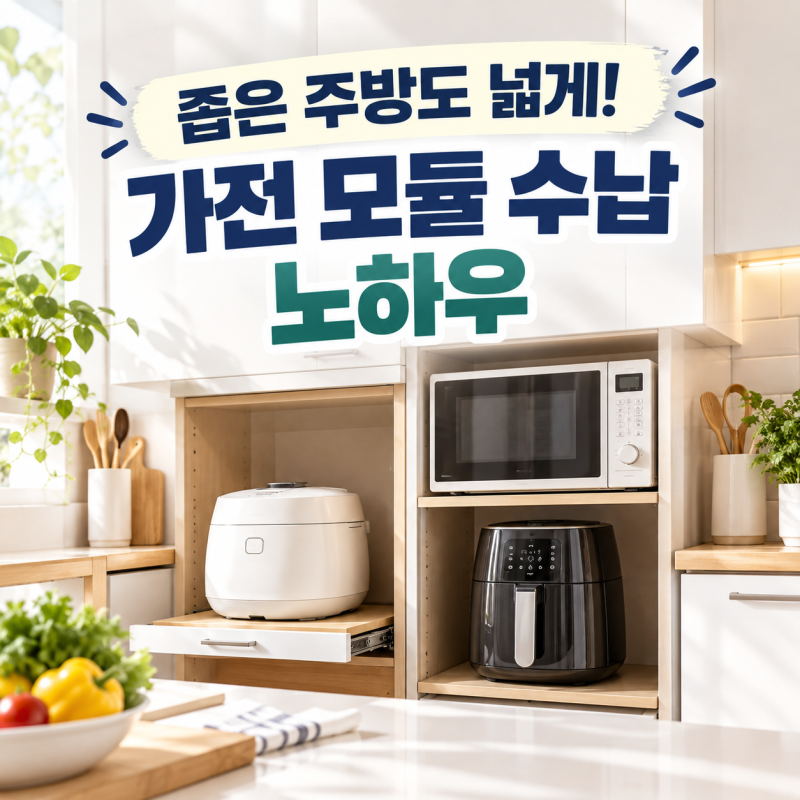 좁은 주방 에어프라이어 밥솥 수납법, 조리대 2배 넓게 쓰는 모듈 배치 노하우