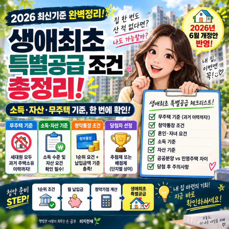 2026 생애최초 특별공급 조건 총정리｜소득·자산·무주택 기준, 나도 가능할까?