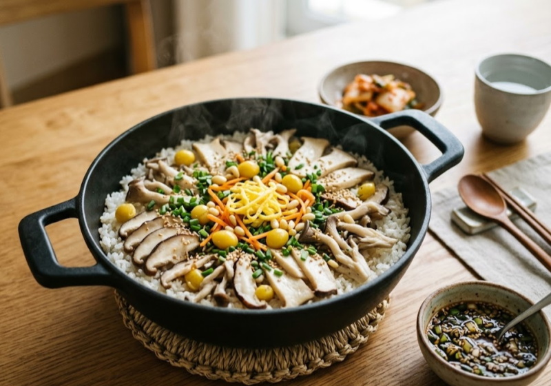 집에서 만드는 향긋한 가을 버섯 솥밥 레시피 — 제철 표고·새송이·느타리로 구수하게, 진....