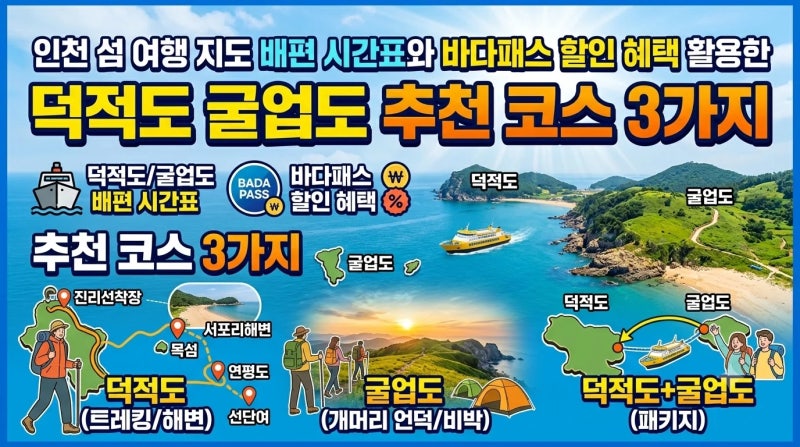 인천 섬 여행 지도 배편 시간표 바다패스 할인 혜택 덕적도 굴업도 코스 추천