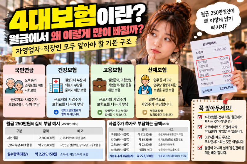 4대보험이란? 월급에서 왜 이렇게 많이 빠지는지 자영업자·직장인 모두 알아야 할 기본 구조