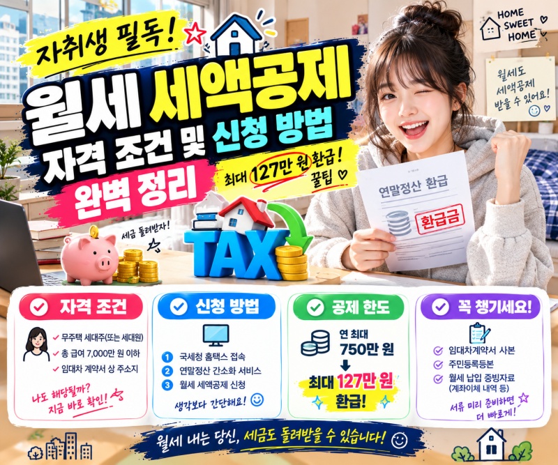 자취생 필독! 월세 세액공제 자격 조건 및 신청 방법 완벽 정리 (최대 127만 원 환급 꿀팁)