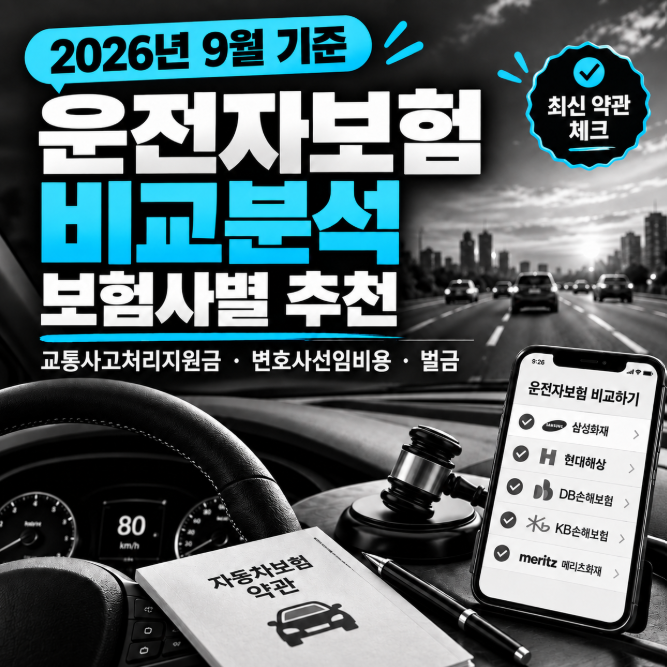 2026년 9월 운전자보험 보험사별 비교 분석 추천｜변호사비·형사합의금·벌금 최신판