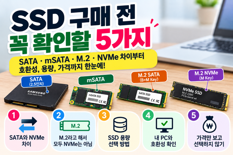 SSD 살 때 꼭 확인해야 할 5가지｜SATA, mSATA, M.2, NVMe 차이 정리