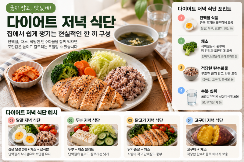 다이어트 저녁 식단 추천, 굶지 않고 먹는 현실적인 한 끼 구성