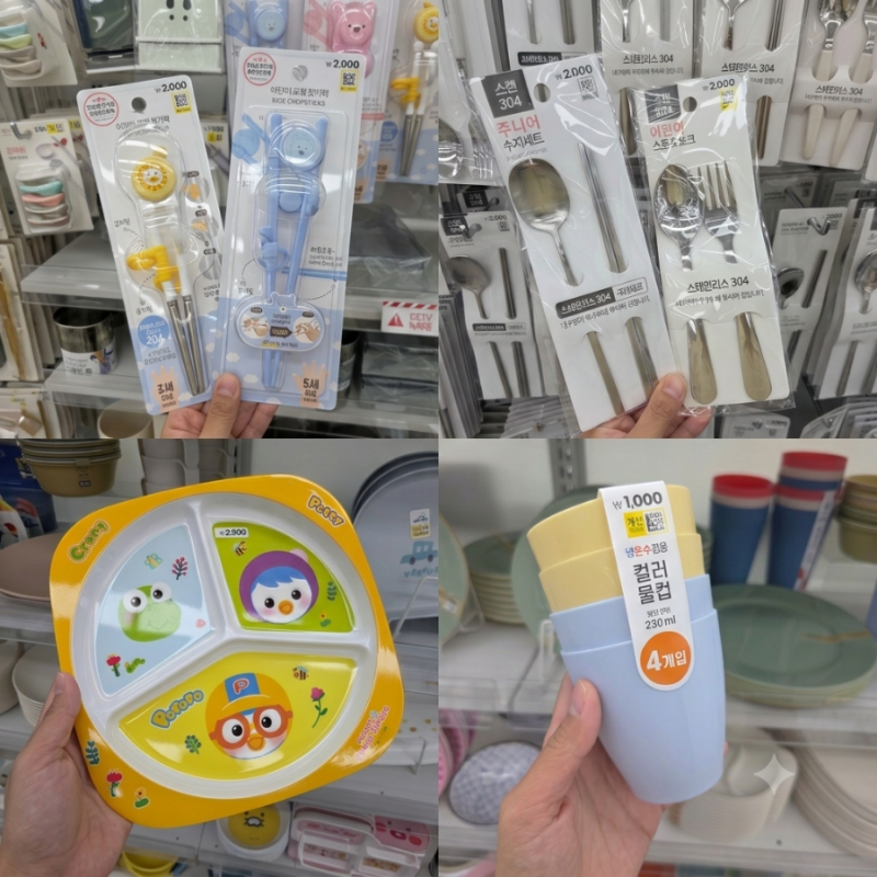 [다이소 육아꿀템] 올인원 식기 준비! 교정젓가락·뽀로로 식판부터 가성비 컵·수저까지
