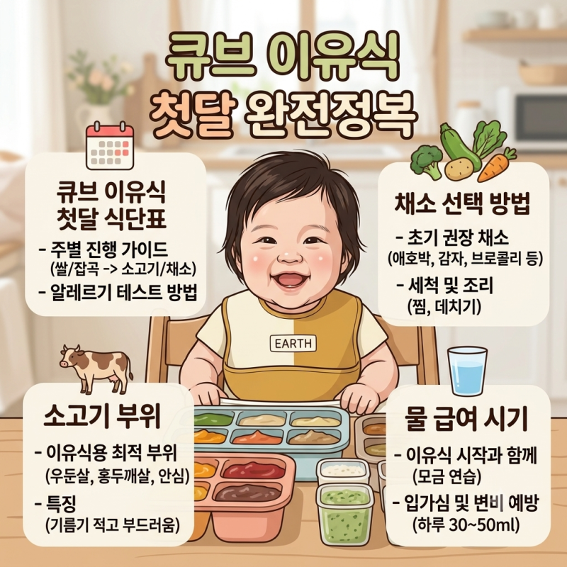 [이유식 공부-3] 초기 이유식 4주 식단표 / 큐브 이유식 만드는 법 & 알레르기 테스트 순서 총....