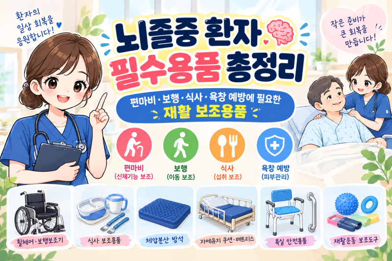 뇌졸중 환자 필수용품 총정리｜편마비·보행·식사·욕창 예방에 필요한 재활 보조용품