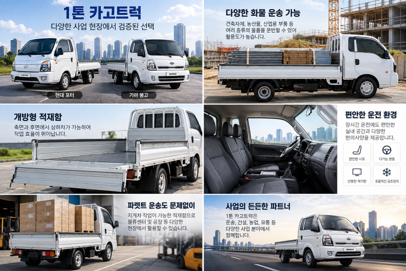 1톤 카고트럭 중고도 OK 신차도 OK 리스 부담없이!