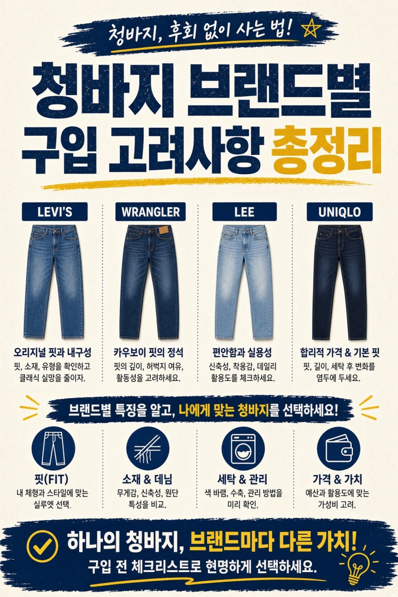청바지 브랜드별 구입 고려사항 총정리