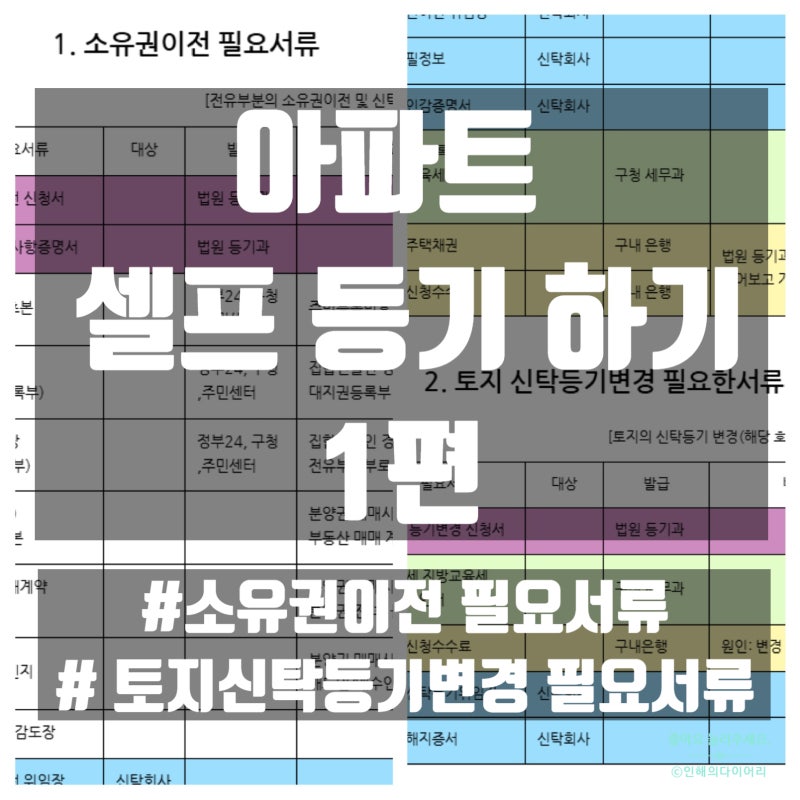 아파트셀프등기 하는 방법 1편. 서류 준비하기 ( 토지대장 대지권등록부, 건축물대장 전유부....