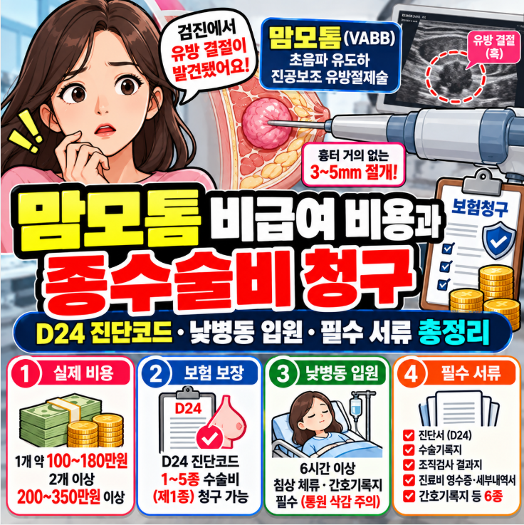 맘모톰 비급여 비용과 종수술비 청구: 질병분류코드 D24와 낮병동 입원 차트 요건