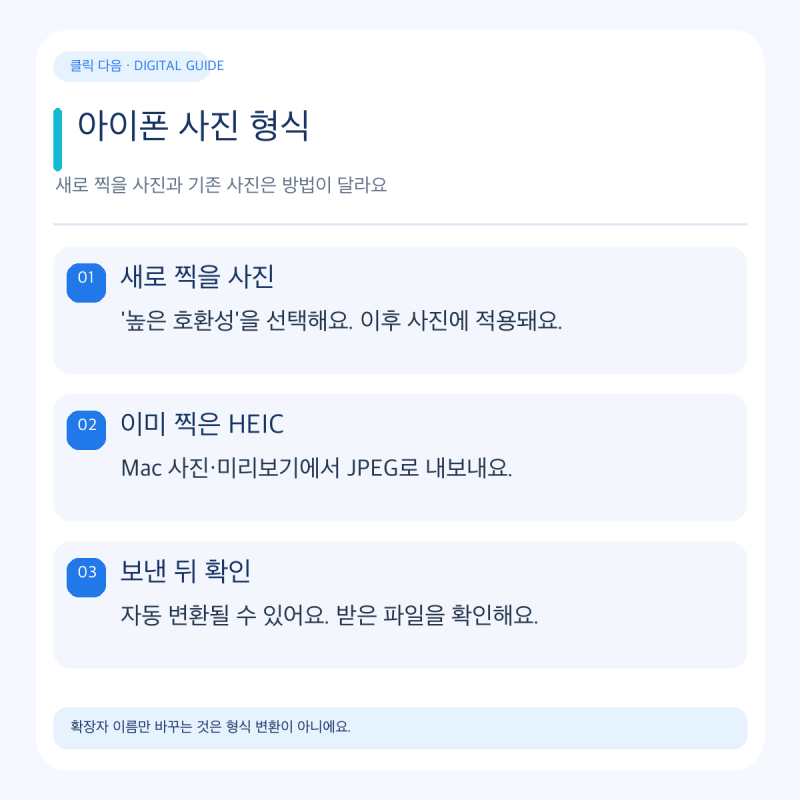 아이폰 사진이 HEIC라서 안 열릴 때, JPG로 보내는 방법