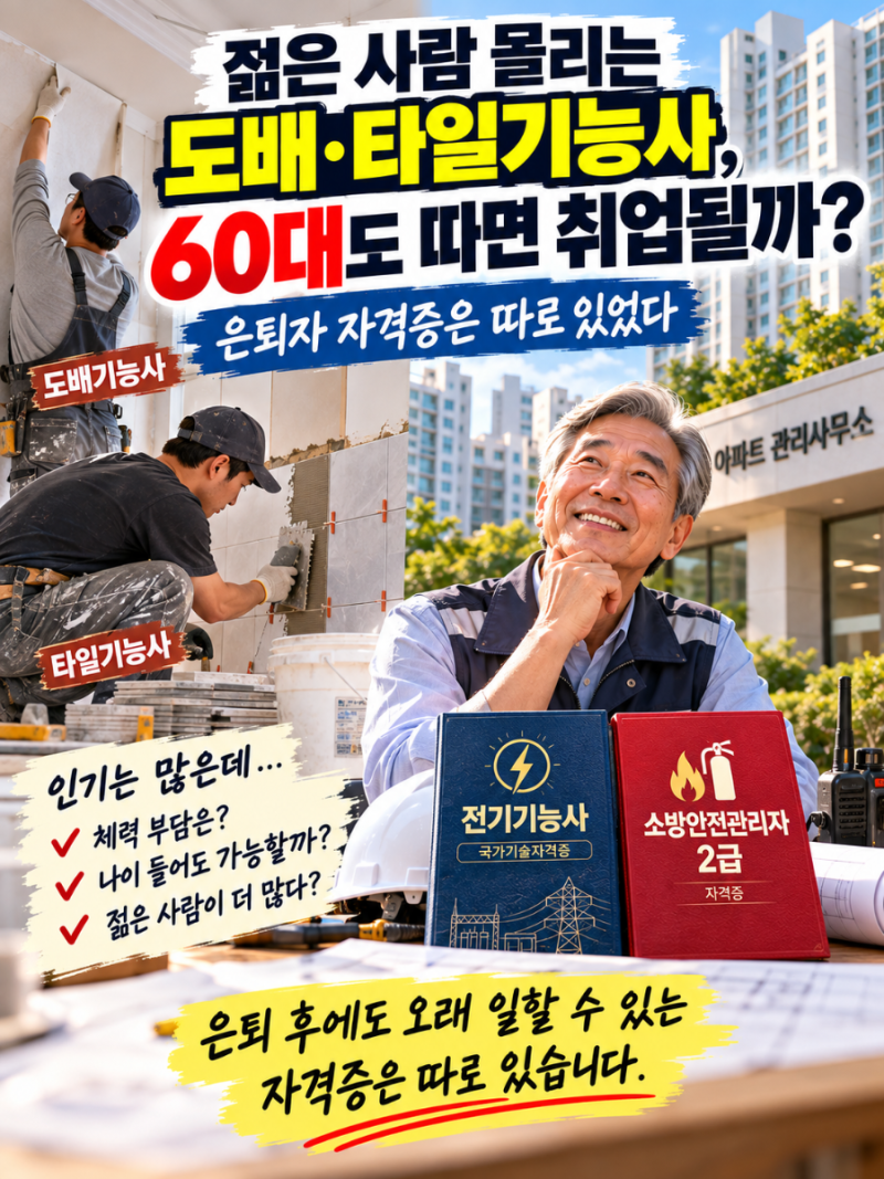 젊은 사람 몰리는 도배·타일기능사, 60대도 따면 취업될까…은퇴자 자격증은 따로 있었다