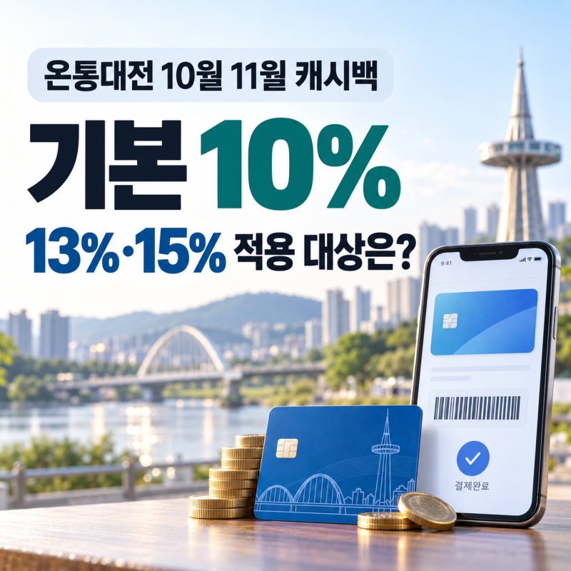 온통대전 10월 11월 캐시백 기본 10퍼센트, 13퍼센트 15퍼센트 적용 대상은?