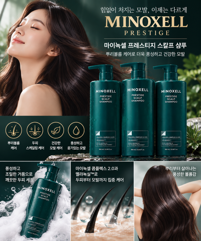 현대약품 마이녹셀 프레스티지 스칼프 샴푸 960ml 3개, 두피 케어와 뿌리볼륨을 한 번에