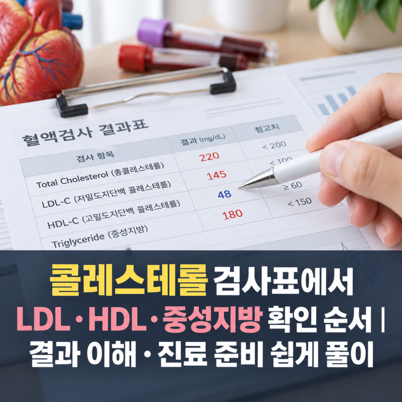 콜레스테롤 검사표에서 LDL·HDL·중성지방 확인 순서｜결과 이해·진료 준비 쉽게 풀이