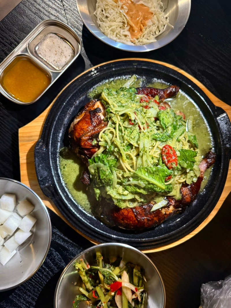 청학리 맛집 타닥타닭｜바질페스토 장작통닭에 파스타 추가한 후기