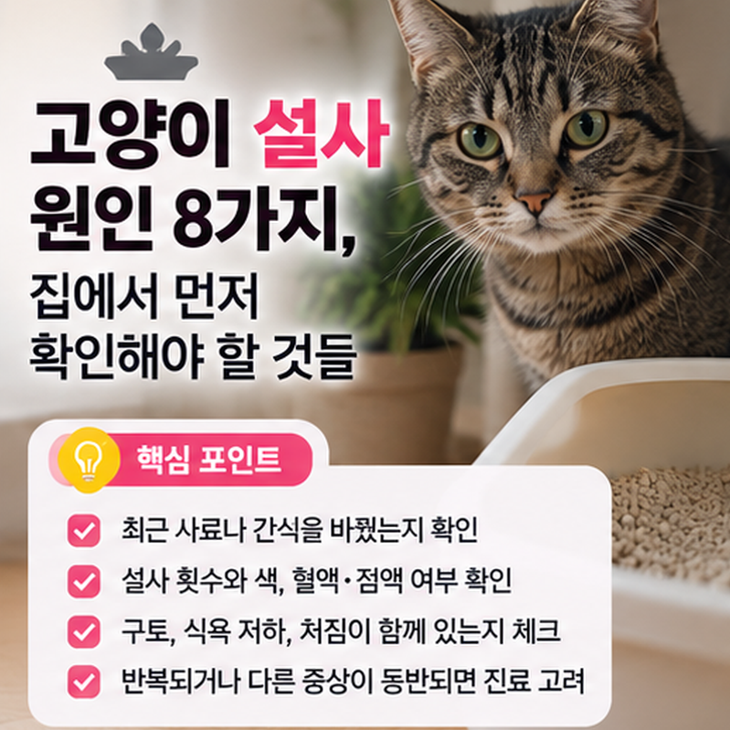 고양이 설사 원인 8가지, 집에서 먼저 확인해야 할 것들