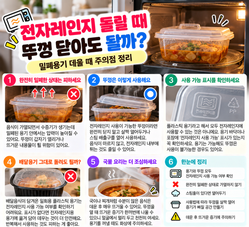 전자레인지 돌릴 때 뚜껑 닫아도 될까? 밀폐용기 데울 때 주의점