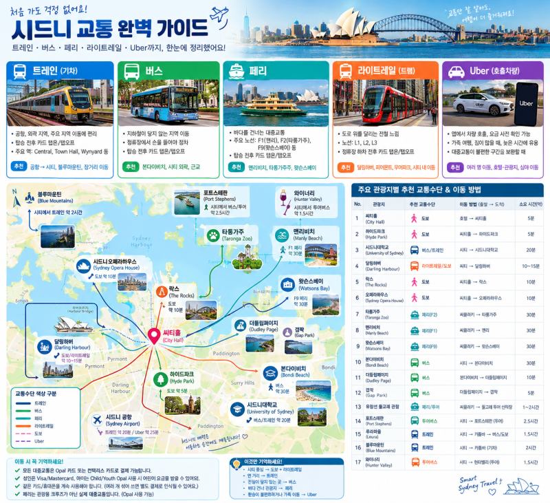 시드니 자유여행 교통 총정리｜트레인·버스·페리·트램·Uber, 이렇게 타세요