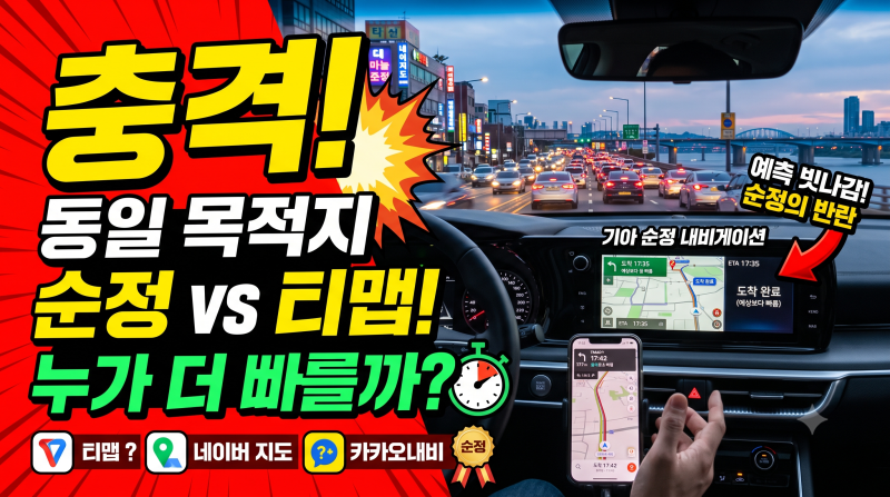 같은 목적지, 완전히 다른 결과? 현대·기아 순정 내비 vs 티맵 vs 네이버지도 vs 카카오내비 실....