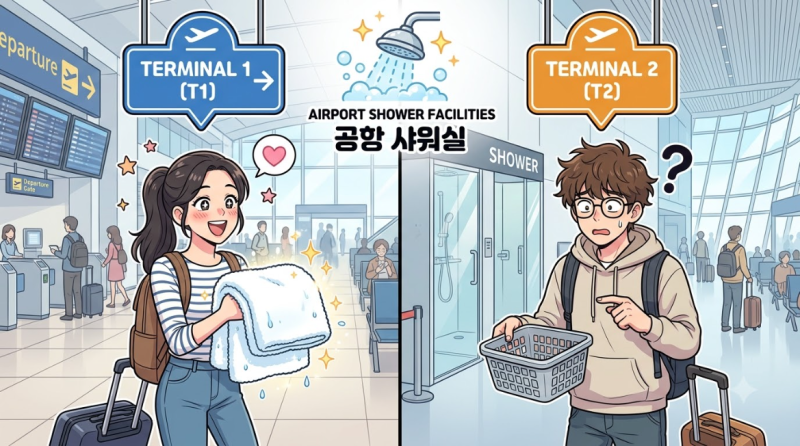 인천공항 T1 T2 무료 샤워실 위치 환승객 수건 제공 여부 3가지