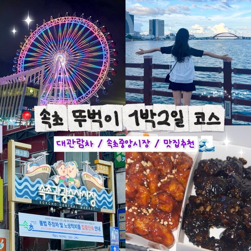 속초 뚜벅이 1박2일 코스 | 속초아이대관람차·속초중앙시장·예스닭강정·홍게·딸기모찌 총....