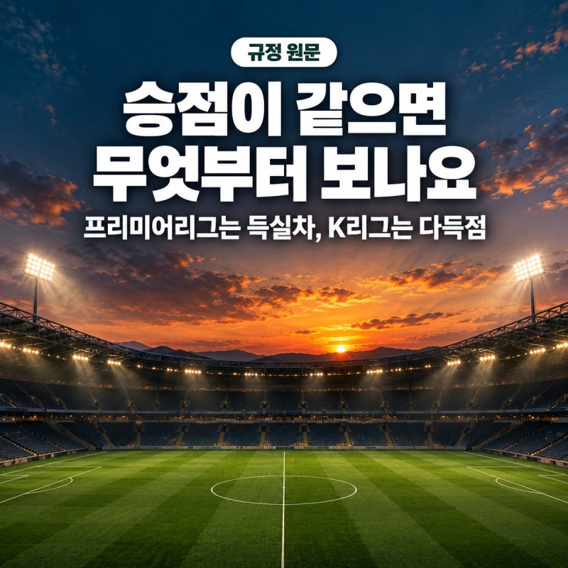 프리미어리그 순위 동률이면 득실차가 먼저, K리그와 순서가 다른 이유를 규정 원문으로