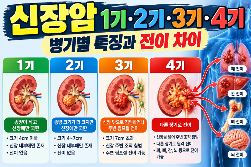 신장암 1기·2기·3기·4기, 병기별 특징과 전이 차이