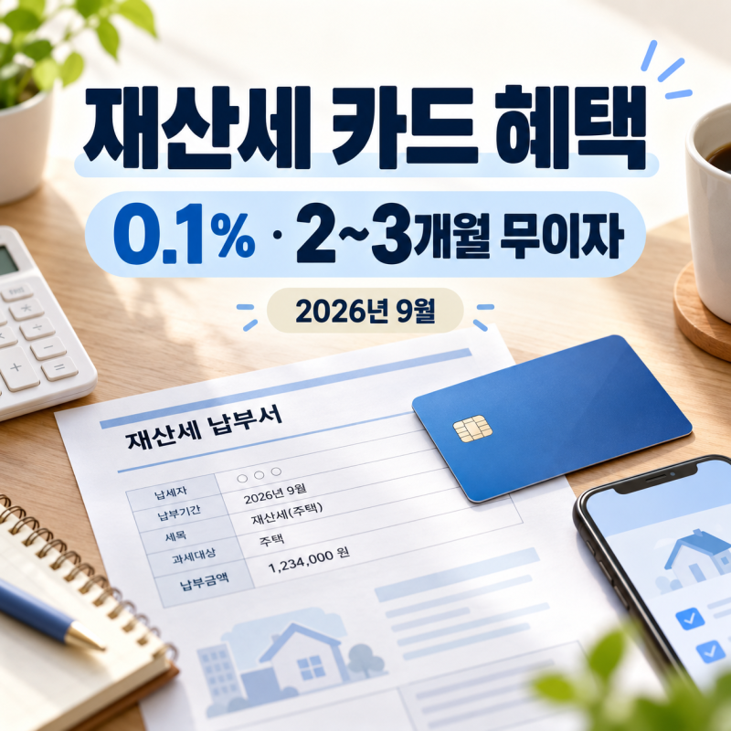 재산세 카드 혜택 2026년 9월, 신한·우리·BC 2~3개월 무이자와 체크 0.1%