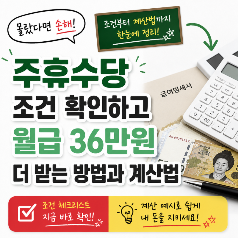 주휴수당 조건 확인하고 월급 36만원 더 받는 방법과 계산법