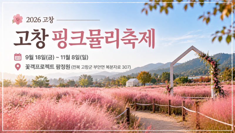 2026 고창 핑크뮬리축제 일정, 꽃객프로젝트 절정 시기는 언제일까